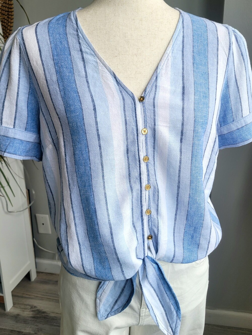 Michael Kors Striped Button-Down Blouse - Size S